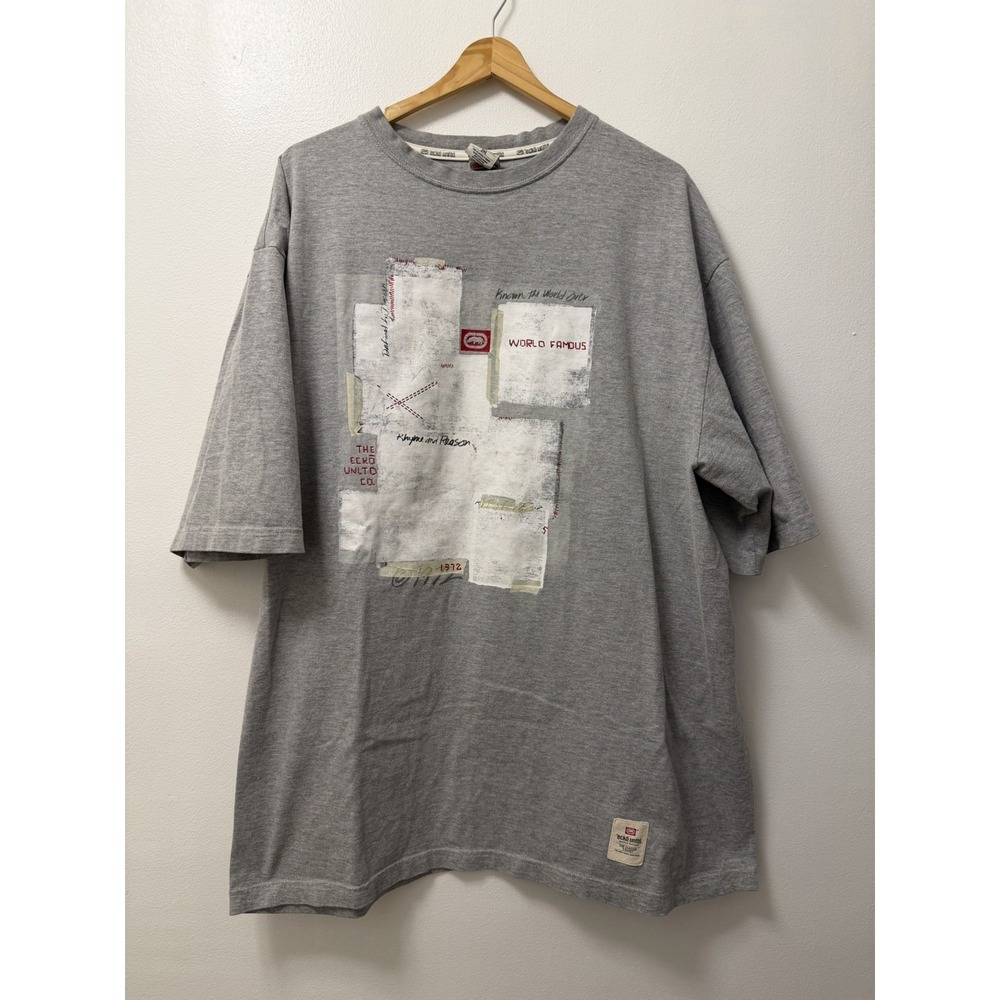 Vintage ECKO UNLTD Textured Skater 3D Graffiti Gray T-Shirt Men's 2XL Streetwear